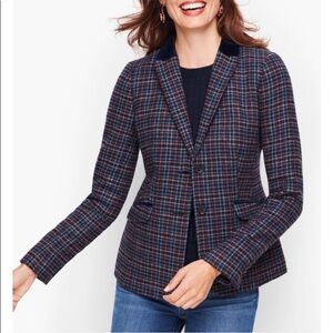 Talbots plaid Shetland Mistletoe wool blazer jacket velvet collar trim size 14P